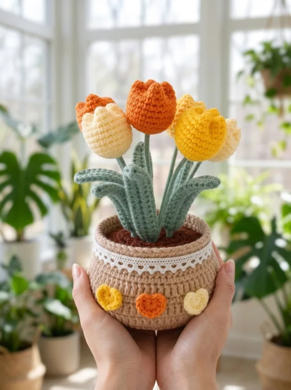 orange yellow tulip pot ornament close detail