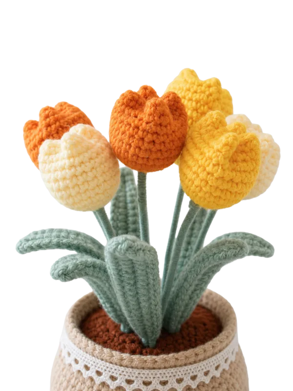 orange yellow tulip pot ornament close up detail