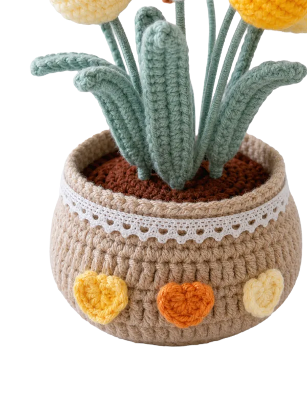 orange yellow tulip pot ornament detail view