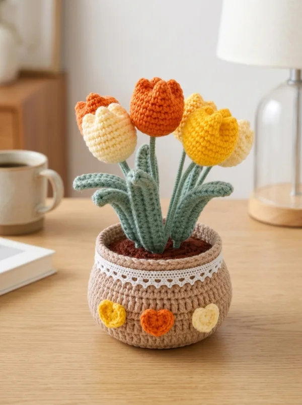 orange yellow tulip pot ornament product view