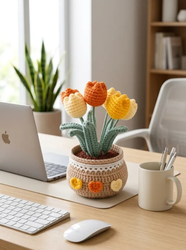 orange yellow tulip pot ornament styled view
