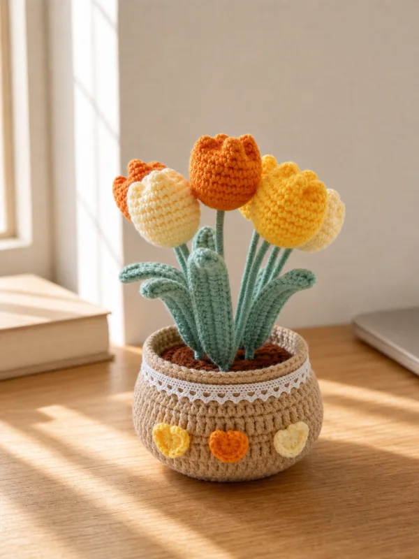orange yellow tulip pot ornament top view