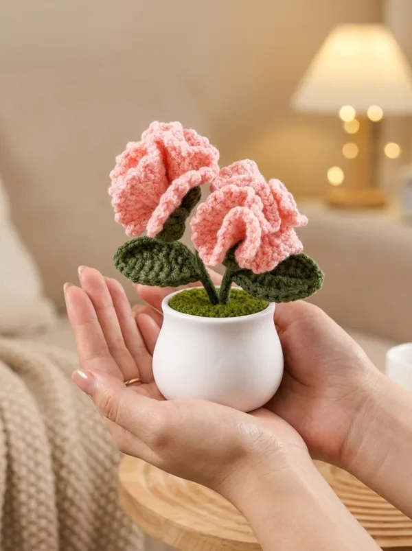 pink carnation white pot ornament detail view
