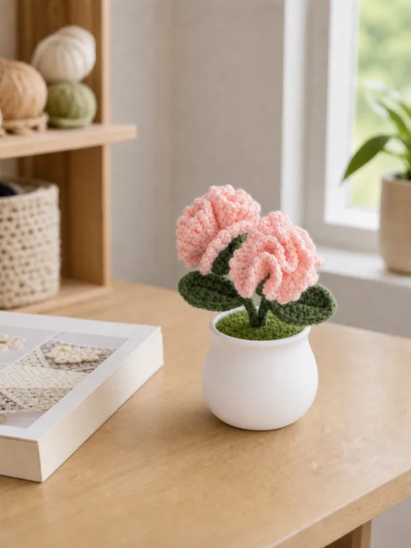 pink carnation white pot ornament lifestyle scene