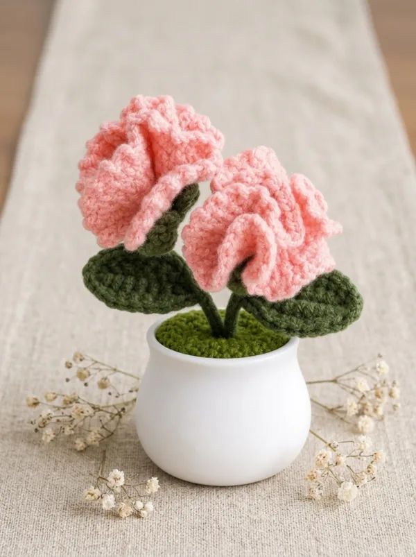 pink carnation white pot ornament product view