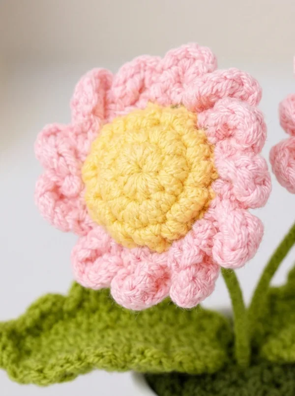 pink double flower pot decoration close up detail