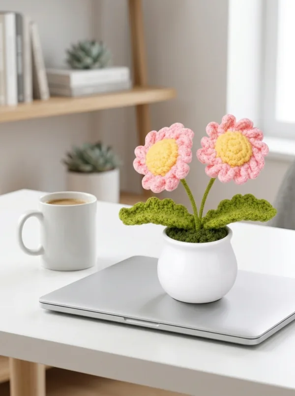 pink double flower pot decoration lifestyle scene