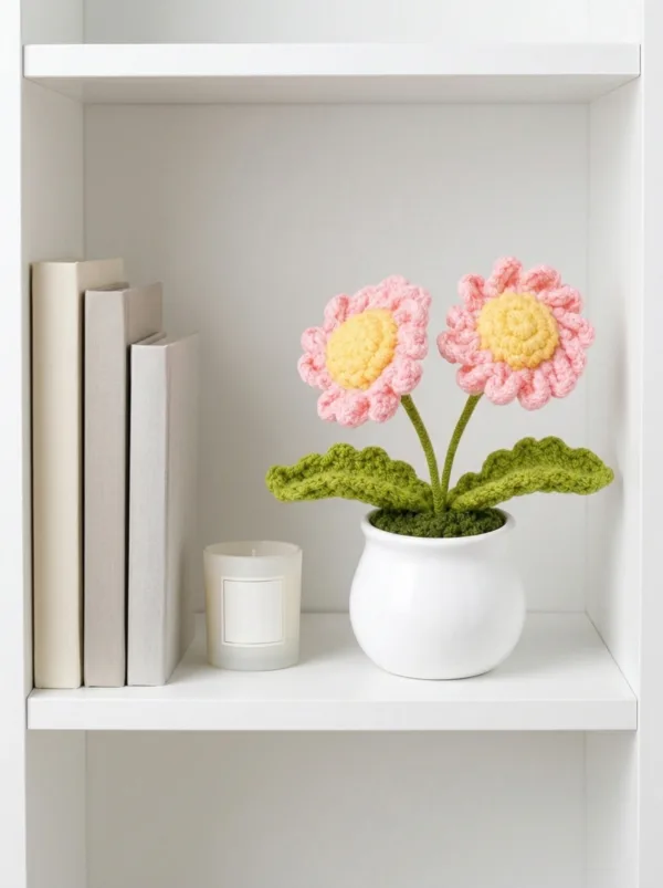pink double flower pot decoration texture view