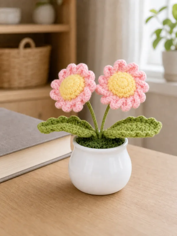 pink double flower pot decoration top view