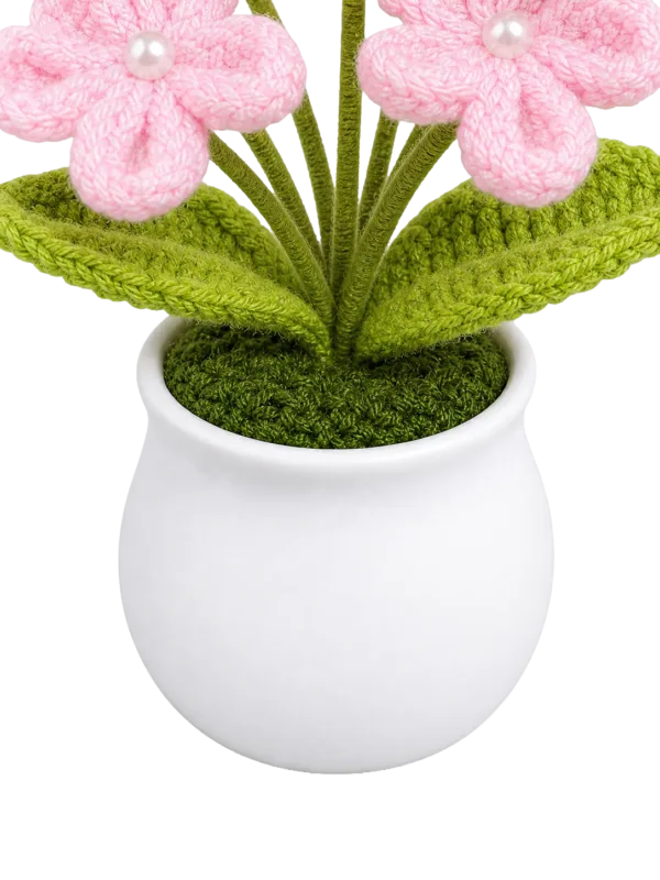 pink flower white pot ornament close up detail