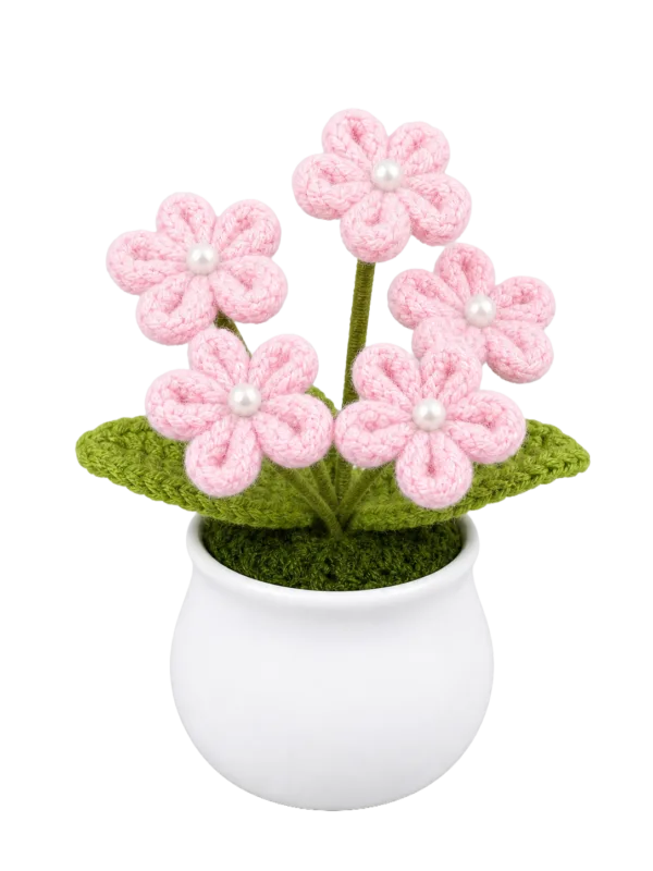 pink flower white pot ornament front view