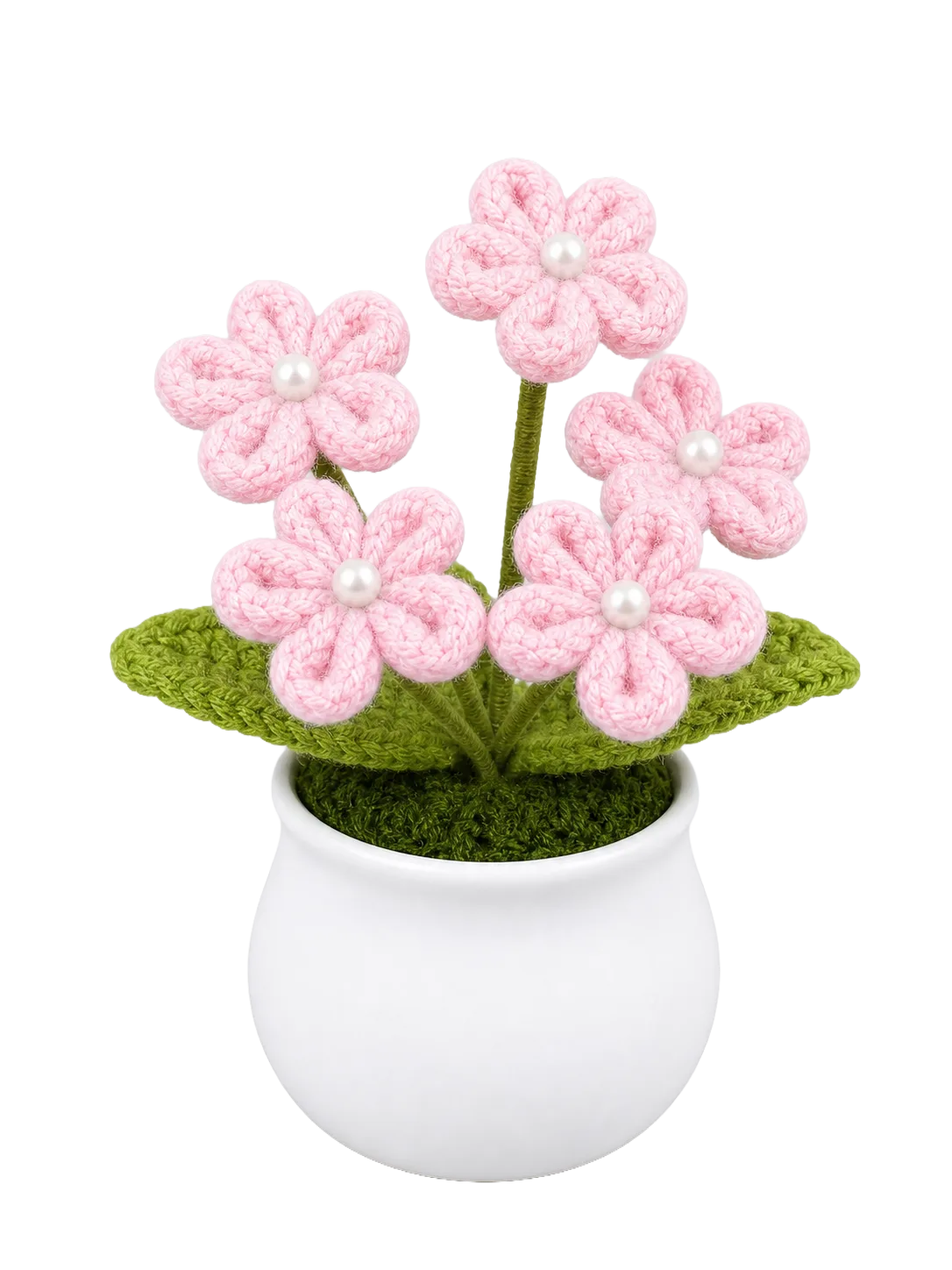 pink flower white pot ornament front view
