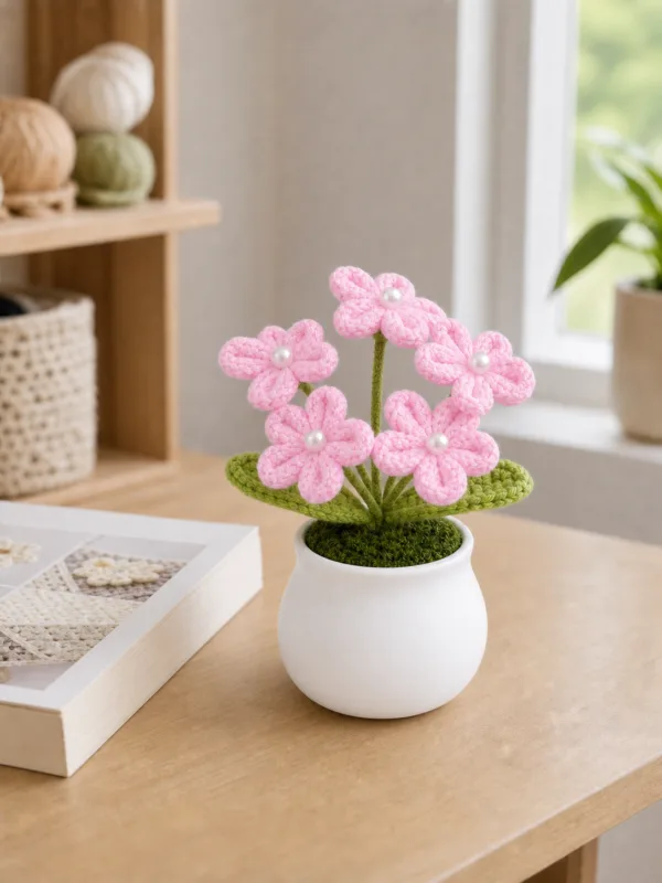 pink flower white pot ornament lifestyle scene