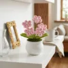 pink flower white pot ornament product view
