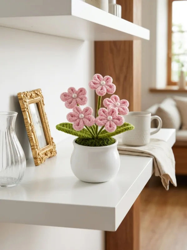 pink flower white pot ornament product view