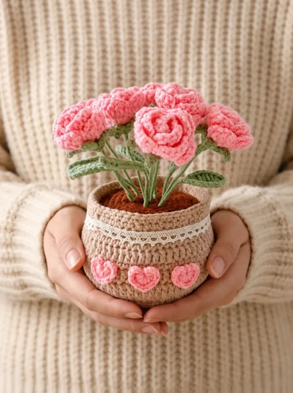 pink rose pot ornament display view