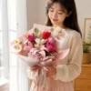 pink tulip daisy gift bouquet hanging display