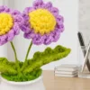 purple double flower pot decoration close up detail