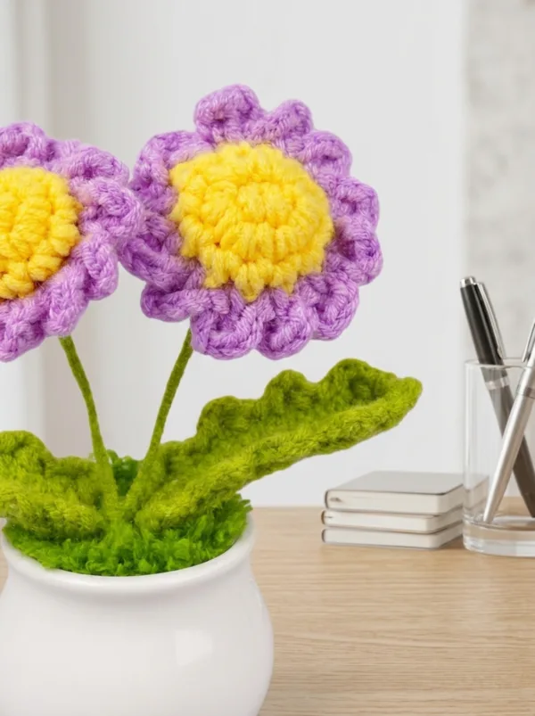 purple double flower pot decoration close up detail