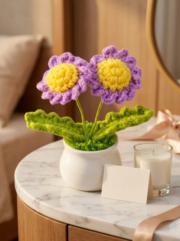 purple double flower pot decoration detail view