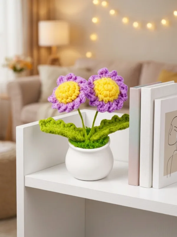 purple double flower pot decoration lifestyle scene