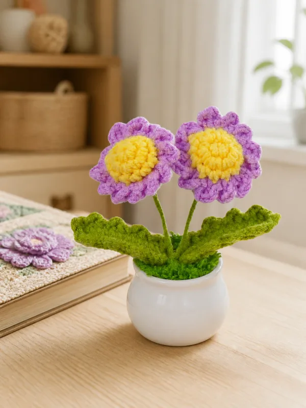 purple double flower pot decoration top view