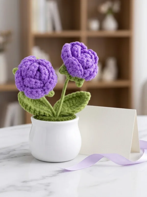 purple flower white pot ornament display view