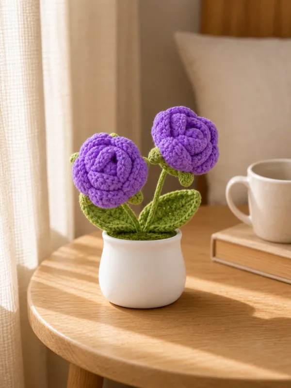 purple flower white pot ornament lifestyle scene