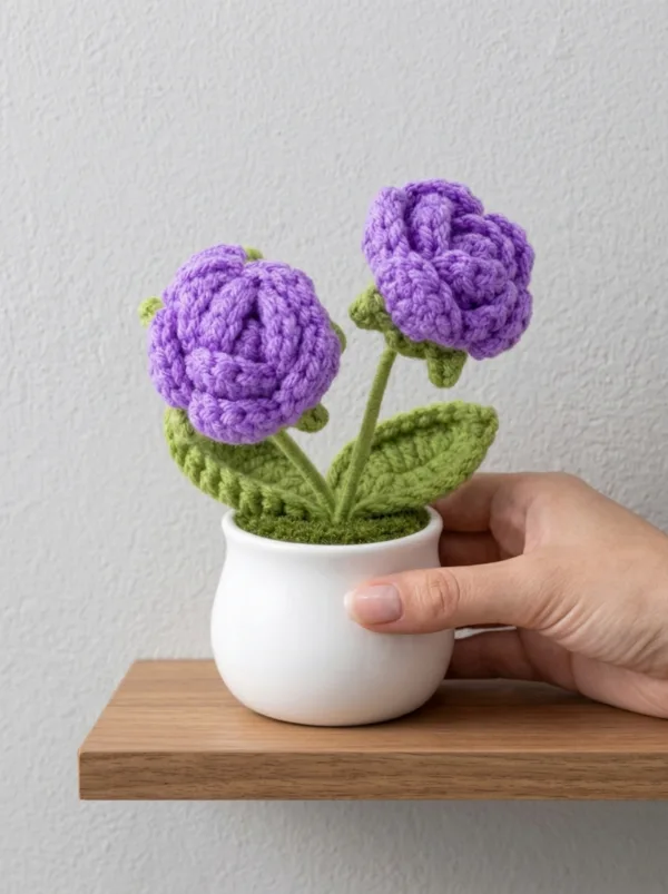 purple flower white pot ornament styled view