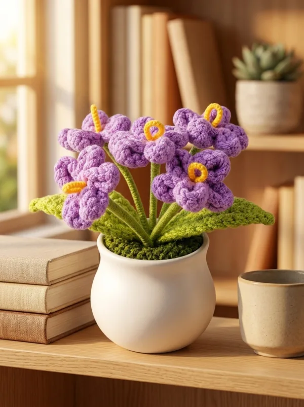 purple forget me not pot ornament styled view