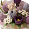 purple tulip daisy gift bouquet angled view