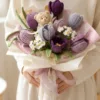 purple tulip daisy gift bouquet hanging display