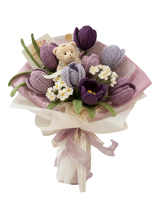 purple tulip daisy gift bouquet side view