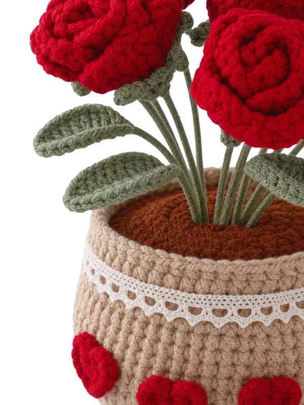 red rose pot ornament close detail
