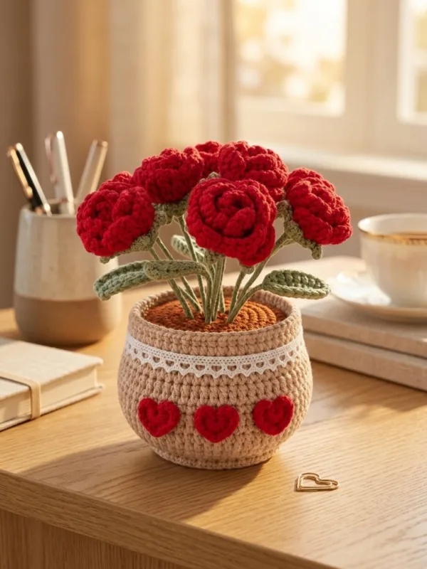 red rose pot ornament styled view