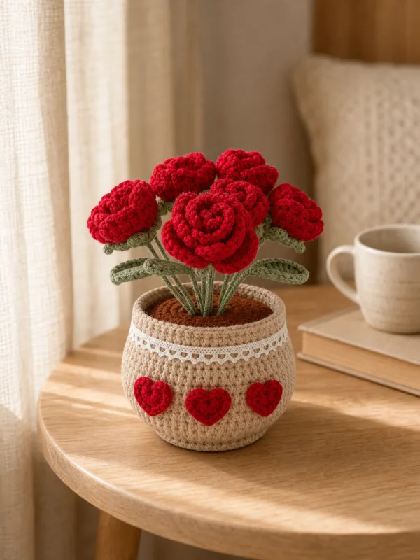 red rose pot ornament top view
