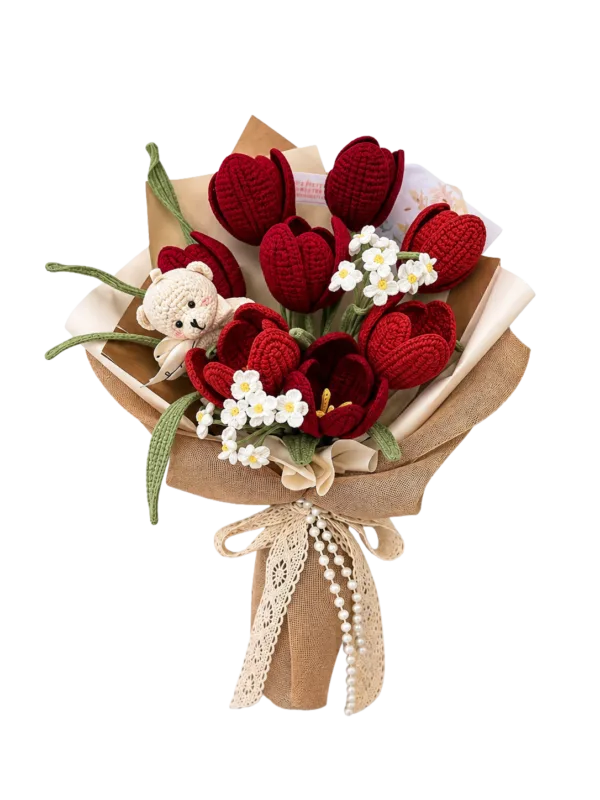 ruby tulip bear gift bouquet front view
