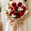 ruby tulip bear gift bouquet hanging display
