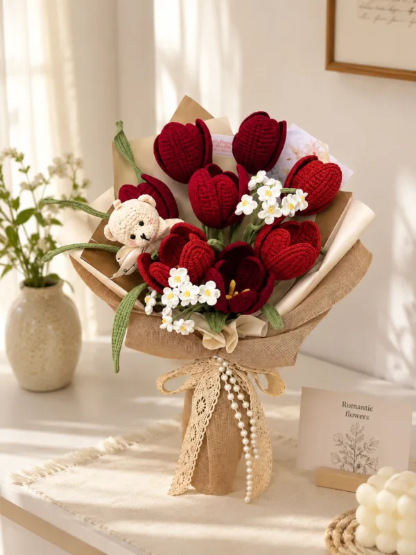 ruby tulip bear gift bouquet lifestyle scene