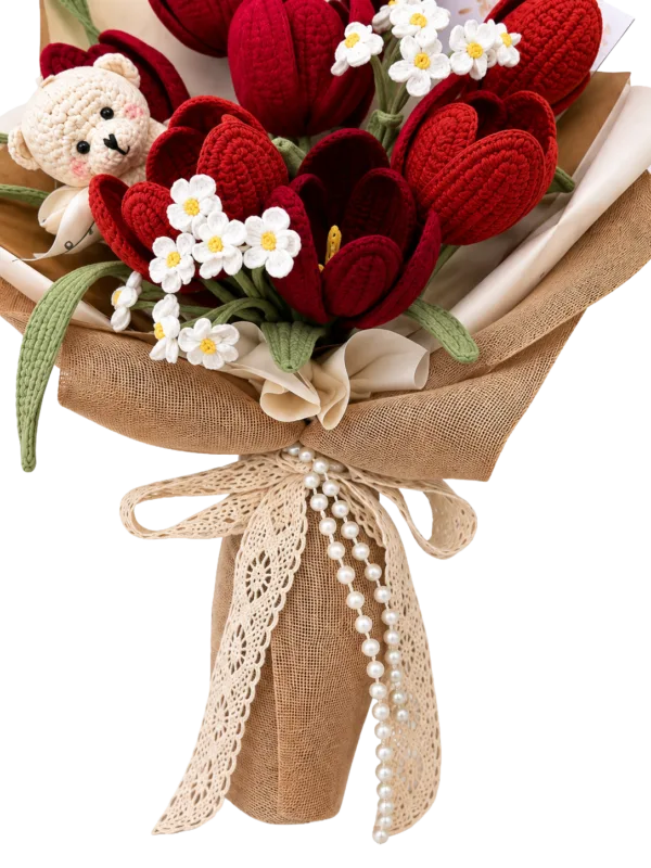 ruby tulip bear gift bouquet side view