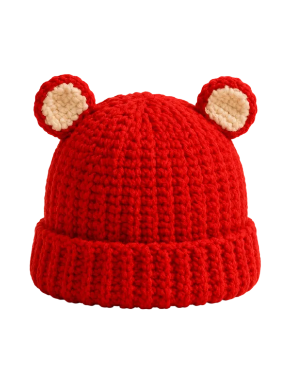 scarlet bear ear beanie angled view