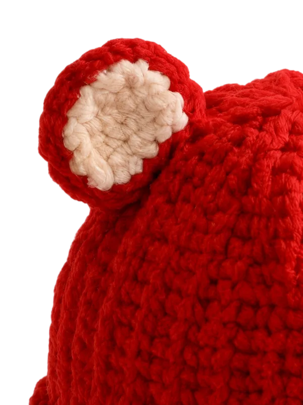 scarlet bear ear beanie close up detail