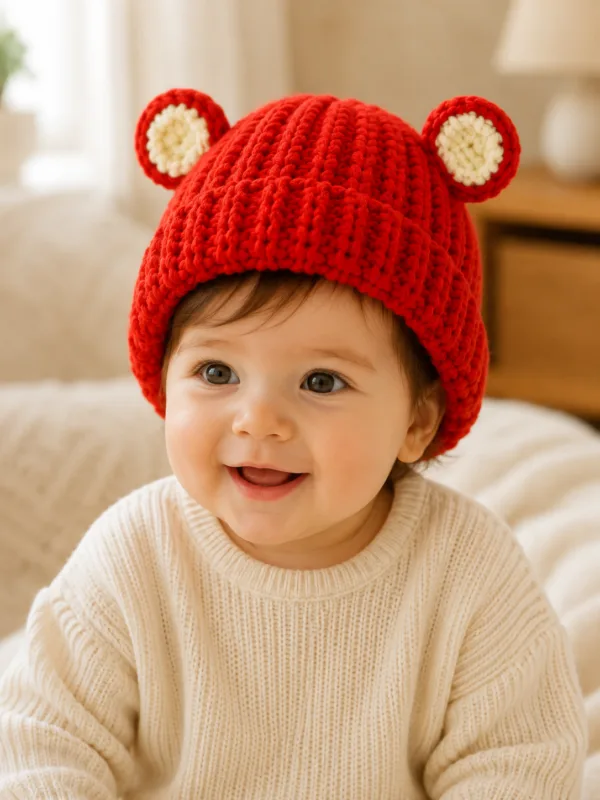 scarlet bear ear beanie hanging display
