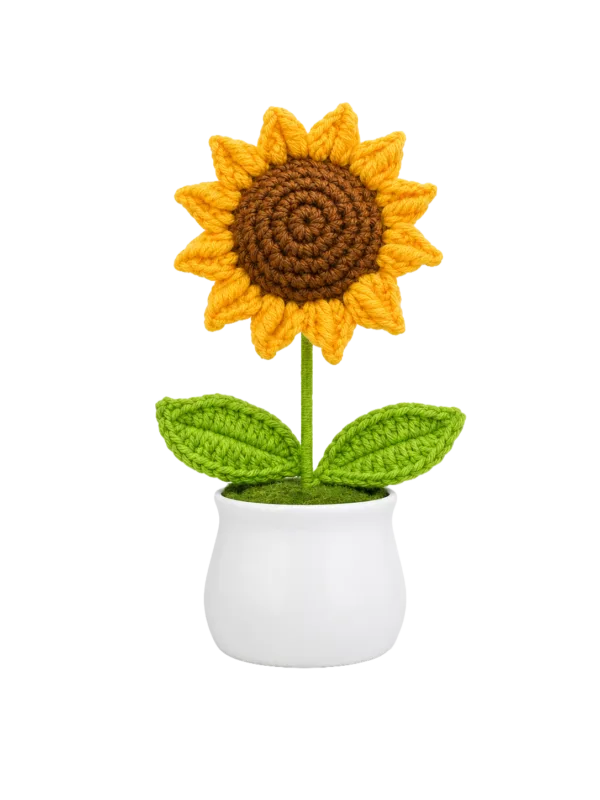 single sunflower white planter ornament detail view
