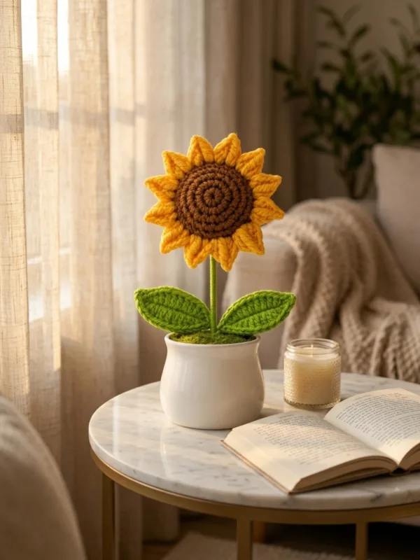 single sunflower white planter ornament display view