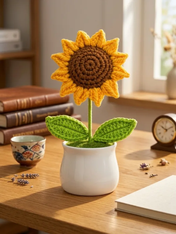 single sunflower white planter ornament styled view