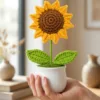 single sunflower white planter ornament texture view
