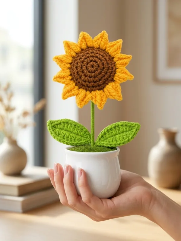 single sunflower white planter ornament texture view