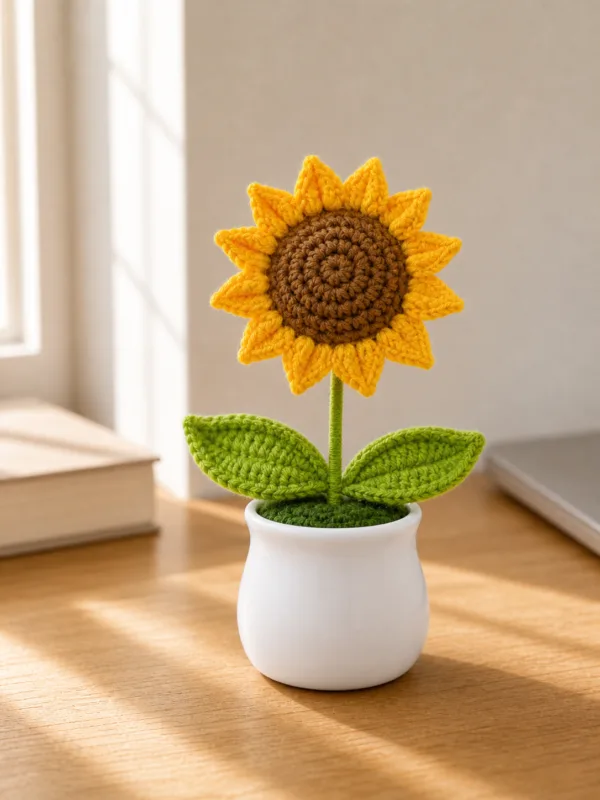 single sunflower white planter ornament top view