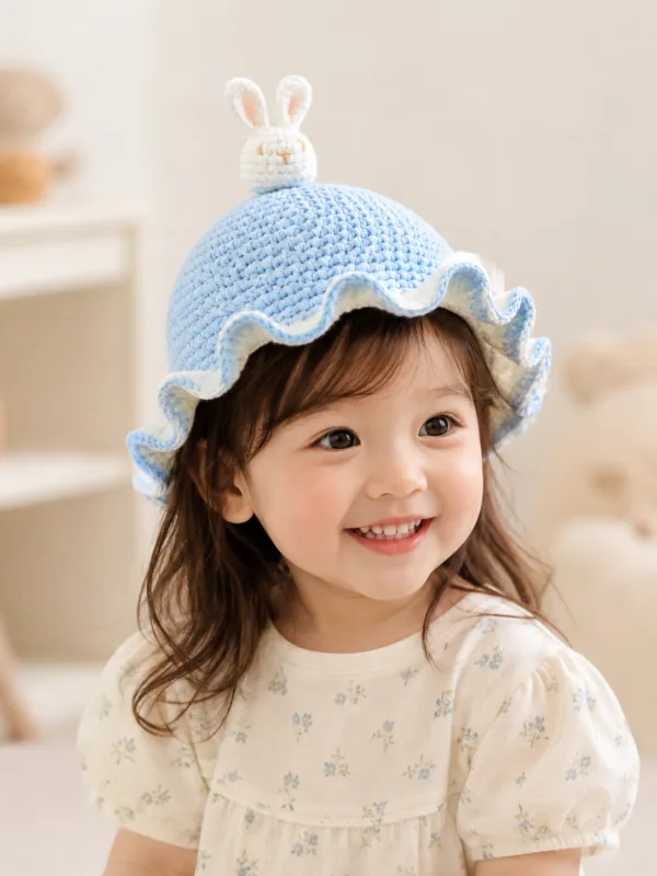 sky bunny ruffle sun hat hanging display